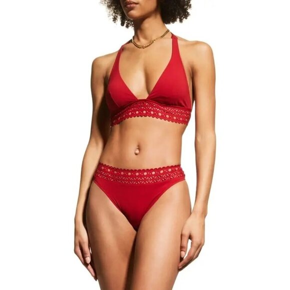 Lise Charmel Ajourage Couture Laser-Cut Low-Rise Swim Bikini Bottoms Size M Red - Picture 1 of 3